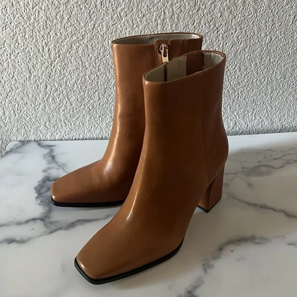 PAIGE Farah Square Toe Booties in Cognac, Size 6.5 NEW in Box $420